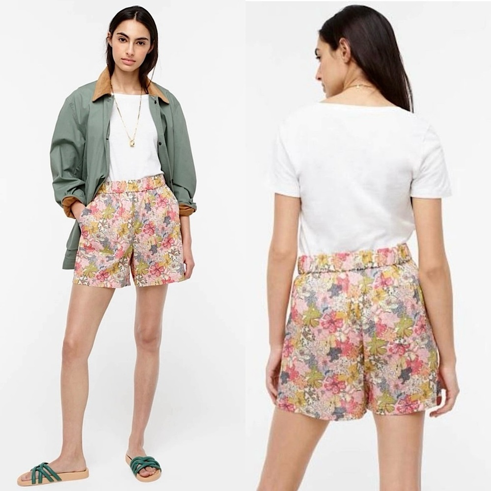 J CREW LIBERTY LONDON Colorful Multi Floral Print Cotton Pull On Camp Shorts XXS